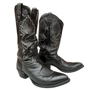 J. Chisholm D980 Black Leather Pointed Western Boots w/ Decorative Stitching 9.5